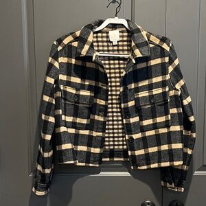 NWOT Joie Women's Tan and Black Plaid Double-Knit Bomber Jacket-Size Medium